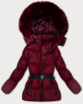 Zimní bunda ve vínové bordó barvě s kapucí a s opaskem J Style (5M3322-1) odstíny červené XL (42)
