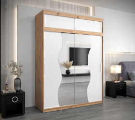 Šatní skříň Abi Mr s nástavcem Dveře: Bílá, Rozměr: 180 cm, Korpus: Dub artisan