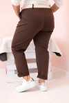 Dámské bavlněné kalhoty Plus Size s páskem hnědý 2XL