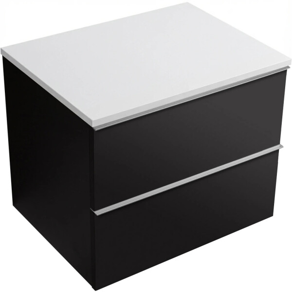 CERANO - Koupelnová skříňka Velora - černá matná, úchytka chromová + deska z lit. mramoru Elanys - 12 mm - bílá matná - 60x54,2x46,5 CER-679435