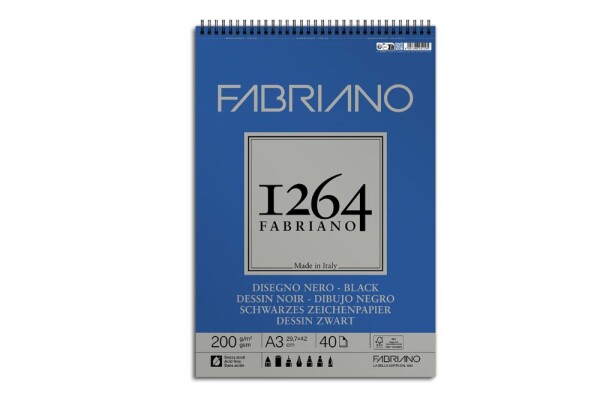 Fabriano 1264 Black blok A5 200 g 20 listů drátěná vazba