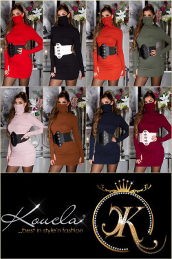 Módní přiléhavé šaty s maskou K7835 - Koucla UNI růžová