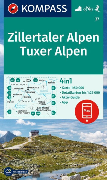Zillertalské Alpy, Tuxské Alpy 1:50 000 / turistická mapa KOMPASS 37