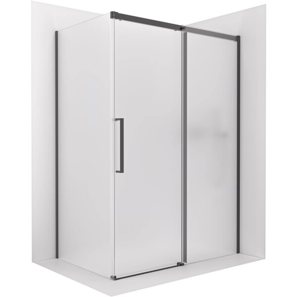 CERANO Sprchový kout Lantono - pravá - 8 mm - Soft-Close - černá matná, mléčné sklo - 160x70 cm - posuvný