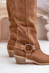 Semišové kozačky na nízkém podpatku s holeněmi nad kolenem Zazoo 3444/O Camel 41