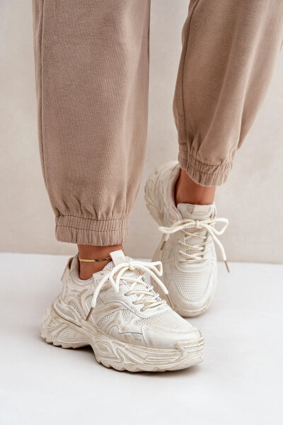 Dámské tenisky s odřením na platformě béžové Seladwen 38