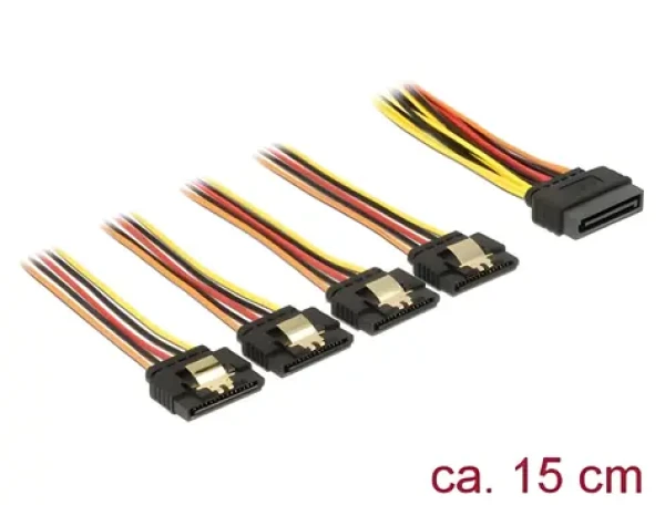 Delock SATA 15 pin / Napájecí kabel / 1x SATA (M) - 4x SATA (F) / s aretací / 15 cm (60156)
