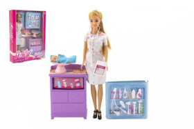 Panenka Anlily dětská doktorka kloubová 30cm plast s miminkem s doplňky v krabici 24x32x6cm