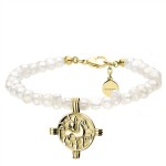 Perlový náramek Malvina Gold - medailon Keltská mince, Zlatá 16 cm + 3 cm (prodloužení)