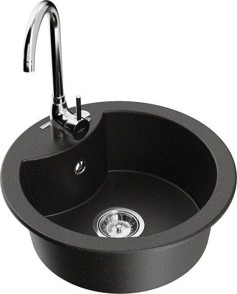 MEXEN/S - Diego granitový dřez včetně baterie Telma, černá/zlatá 6512-75-670200-00