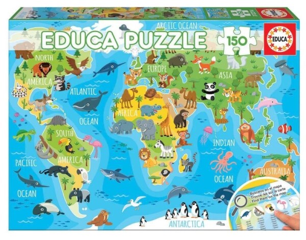 Puzzle Mapa se zvířaty světa 150 dílků