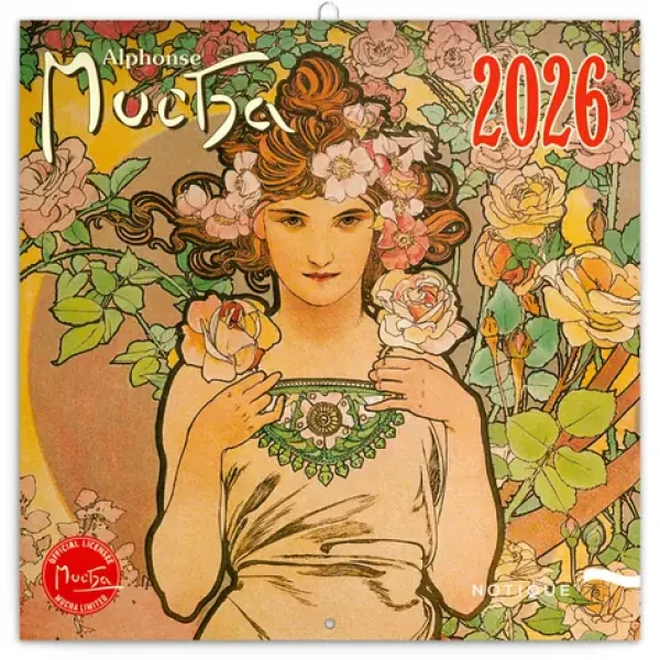 NOTIQUE Poznámkový kalendář Alfons Mucha 2026 - Západní / 30 x 30 cm (PGP-35152-Z)