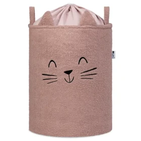 Sipo Premium Bouclé se šňůrkou Cat růžová / 43 l / Koš na hračky (SPBB03)