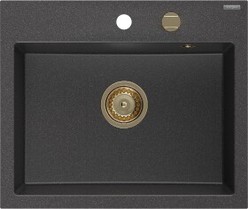 MEXEN/S - Oscar granitový dřez 580 x 490 mm, černá kropenatá, zlatý sifon 6519581000-76-G
