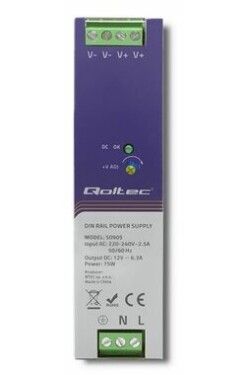 Qoltec 50905 Průmyslový napajecí zdroj na DIN lištu 75W bílá / napájecí zdroj / 12V / 6.3A (50905)