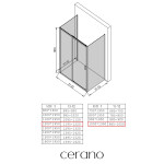 CERANO - Třístěnný sprchový kout Varone LINE U L/P - 6 mm - černá matná, transparentní sklo - 120x100x195 - posuvný CER-DY505B-90-208