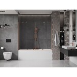 MEXEN/S - Velar Duo Dvoukřídlá posuvná vanová zástěna 170 x 150, transparent, kartáčovaná měď 896-170-000-02-65