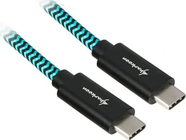 Sharkoon USB-A na USB-C černá/světle modrá / USB kabel / USB 3.2 Gen 2 / Opletený, hliníkový / 1 m (4044951027125)