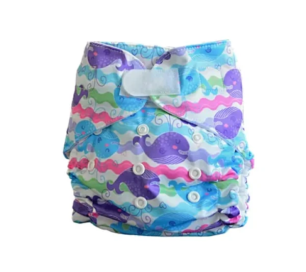 GaGa's Látková plena AIO Barevná velryba na suchý zip (8594197442085)