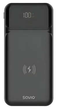 Savio BA-09 černá / Powerbanka / 10000 mAh / bezdrátové nabíjení / USB-C, USB-A / PD, QC 20W (SAVBA-09)