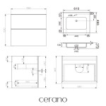 CERANO - Koupelnová skříňka Velora - černá matná, úchytka chrom + keramické umyvadlo Novo - bílá lesklá - 61x54,5x46,5 CER-979894