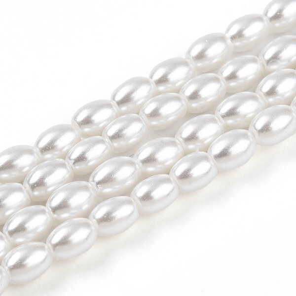 Voskované perly ve tvaru rýže - bílé - 4,5 x 6 mm - 10 ks