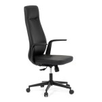 Kancelářské křeslo, černá ekokůže, houpací mechanismus s aretací ve 3 polohách, kovový kříž, kolečka pro tvrdé povrchy