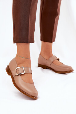 Kožené Polobotky Dámské S Přezkou Laura Messi 2980 Tmavě Béžové 36