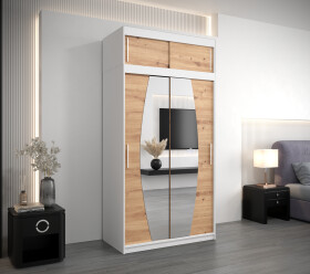 Šatní skříň Abi E0 s nástavcem Barva korpusu: Bílá, Rozměry: 120 cm, Dveře: Dub artisan