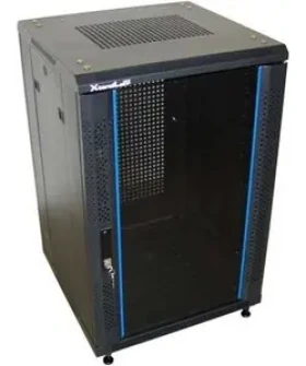 XtendLan 18U/600x800 černý / Stojanový rozvaděč / 19" / skleněné dveře / perforovaná záda (TELCO-18U-68-BLACK-S)