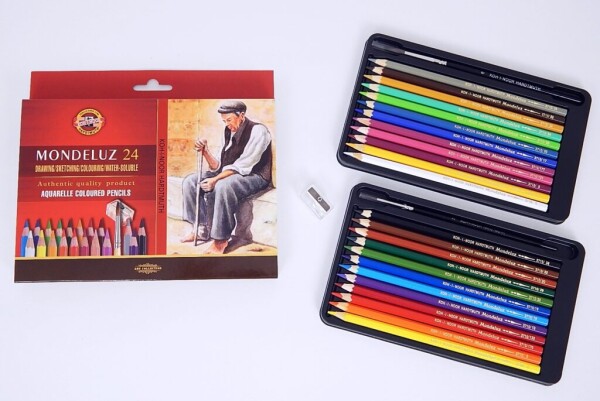 Akvarelové pastelky Koh-i-Noor MONDELUZ 3711 sada 24 barev štětec ořezávátko