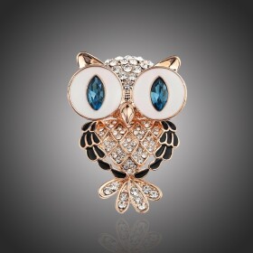 Brož Swarovski Elements Donnalee Gold - sova, Modrá