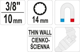 YATO Nástavec na svíčky s kloubem 3/8" 14 mm / Nástavec / Kloubový / 14 mm