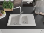 MEXEN/S - Gaspar granitový dřez 1.5 s odkapávačem včetně baterie Flora, bílá 6507-20-670401-02