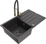 MEXEN - Bruno granitový dřez s odkapávačem včetně baterie Aster, černá kropenatá 6513-76-73450-57-B