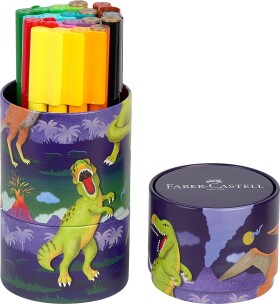 Faber-Castell, 155546, Connector, dětské fixy, kovová dóza s dinosaury, 20 ks