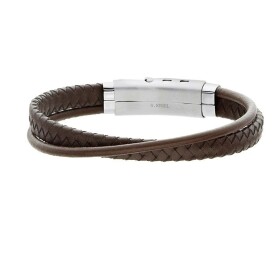 Pánský náramek Sam chirurgická ocel, přírodní kůže, Hnědá 20,5 cm - 21,5 cm (nastavitelná)