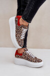 Kožené sneakerky na platformě s leopardím vzorem Zazoo 3346 hnědo-červené 40