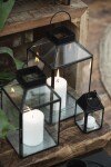 Ib Laursen Skleněná lucerna Norr Black 30,5 cm, černá barva, čirá barva, sklo