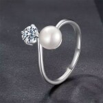 Stříbrný perlový prsten MOISSANITE + CERTIFIKÁT, nastavitelná Stříbrná certifikát GRA, hadřík na čištění stříbra, dárková krabička