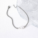 Perlový náramek Ariane - chirurgická ocel, Stříbrná 15 cm + 3 cm (prodloužení) Bílá