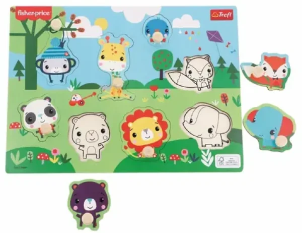 Trefl - Vkládačka - Dřevěná vkládačka Fisher Price: Divoká zvířátka