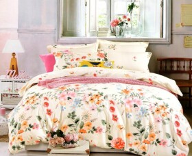 Květované ložní povlečení béžové barvy 2ks 70x80 cm (standard zdarma) Šířka: 160 cm | Délka: 200 cm, 1ks plachta zdarma 180 x 230cm