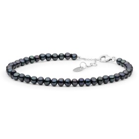 Perlový náramek Enrica - stříbro 925/1000, 4-4,5 mm říční perla, 18 cm + 3 cm (prodloužení) Černá