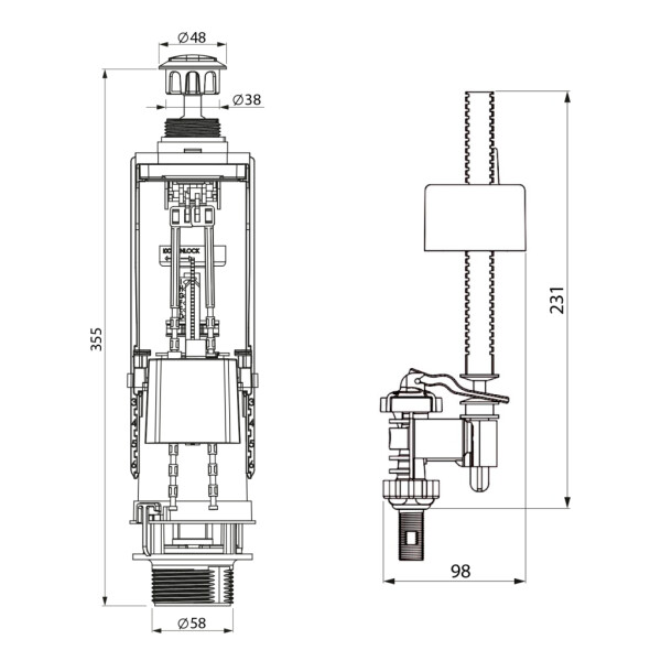SAPHO - Splachovací souprava s DUAL tlačítkem, spodní napouštění 1/2", chrom SSUV25