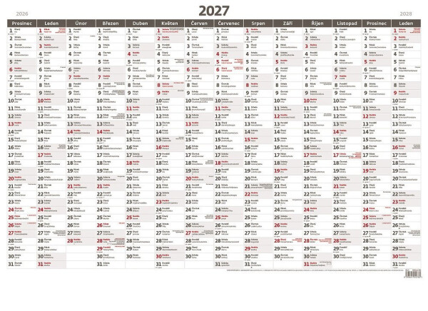 Kalendář nástěnný 2027 - Plánovací roční mapa A1 bezobrázková