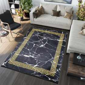 DumDekorace Černý trendový koberec se zlatým geometrickým vzorem