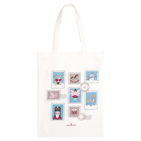 GREEN GATE Bavlněná taška Xmas letter white, bílá barva, textil