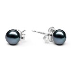 Náušnice s černou 5.5-6 mm říční perlou Chloe III, stříbro 925/1000, Černá
