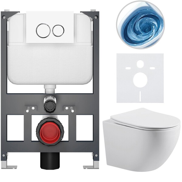 CERANO Kompletní WC set Basic/Cesso - bílá lesklá - WC tlačítko Dualo/Bílá - závěsné - nízký modul - předstěnová instalace - 49x36 cm - 8050BD85974